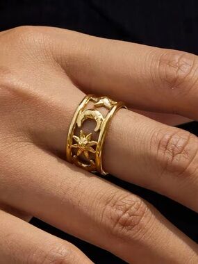 18K Gold Plated Adjustable Moon & Sun Ring